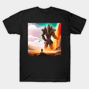 Brave Saint Monk Facing a Monster Warrior T-Shirt